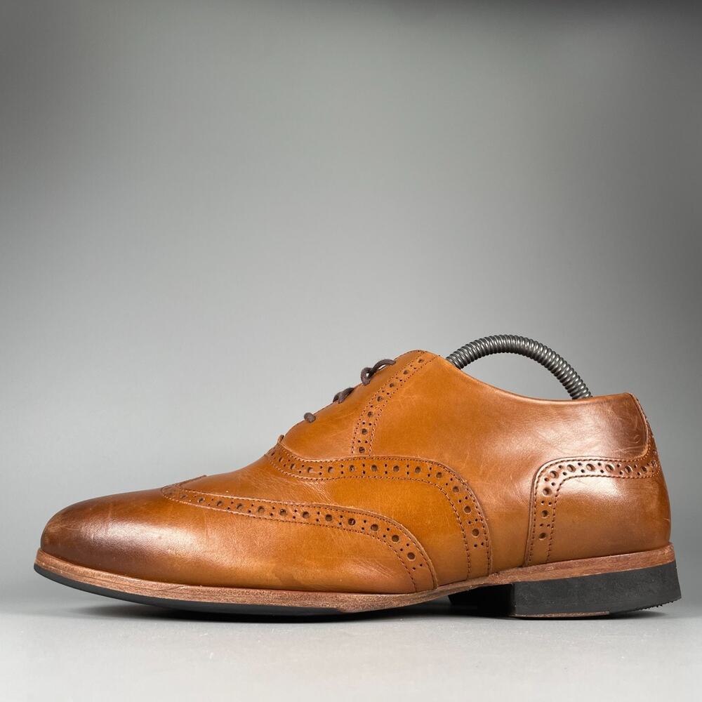 Wolf And Shepherd Senna Men's 8 Brown Leather Wingtip Brogue Dress Shoes Lace Up